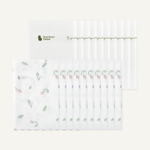 Bamboo Signature Handkerchief Set(Embossed)_Embossed pure 10p + Embossed flower buds 10p 