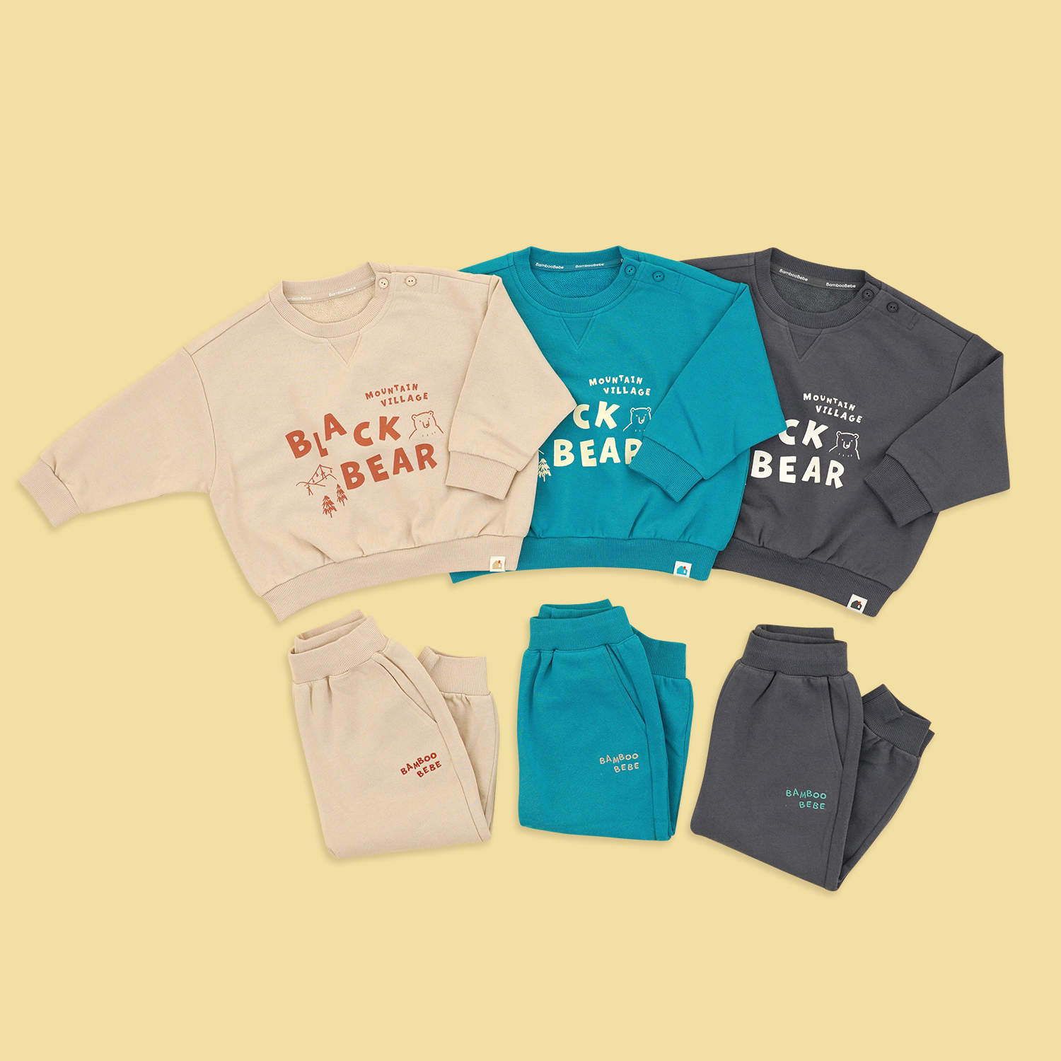 Bamboo Mountain Black Bear Pullover Set(12M~8Y)