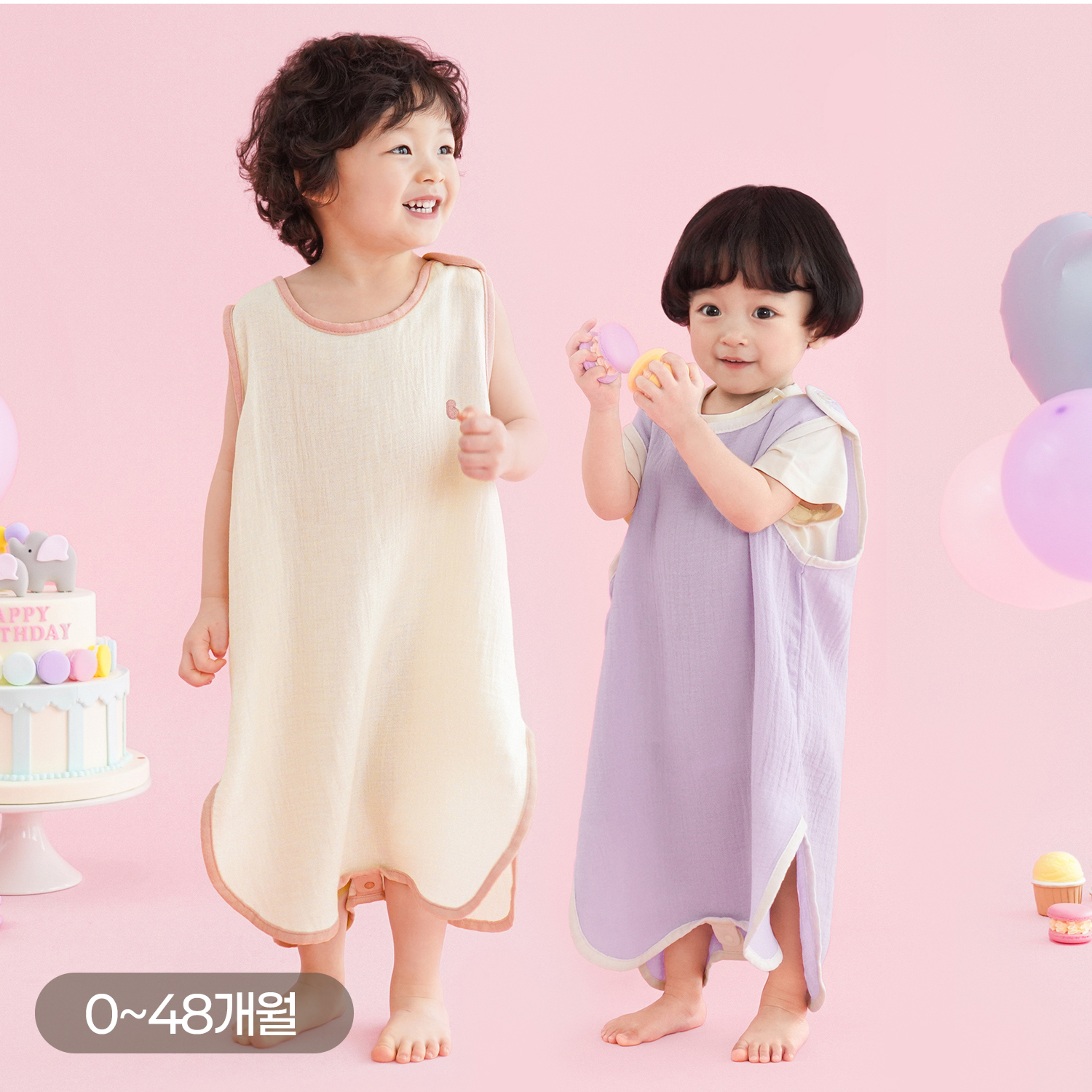 Bamboo Crinkle Gauze Macaron Sleep Vest(0~48Months)