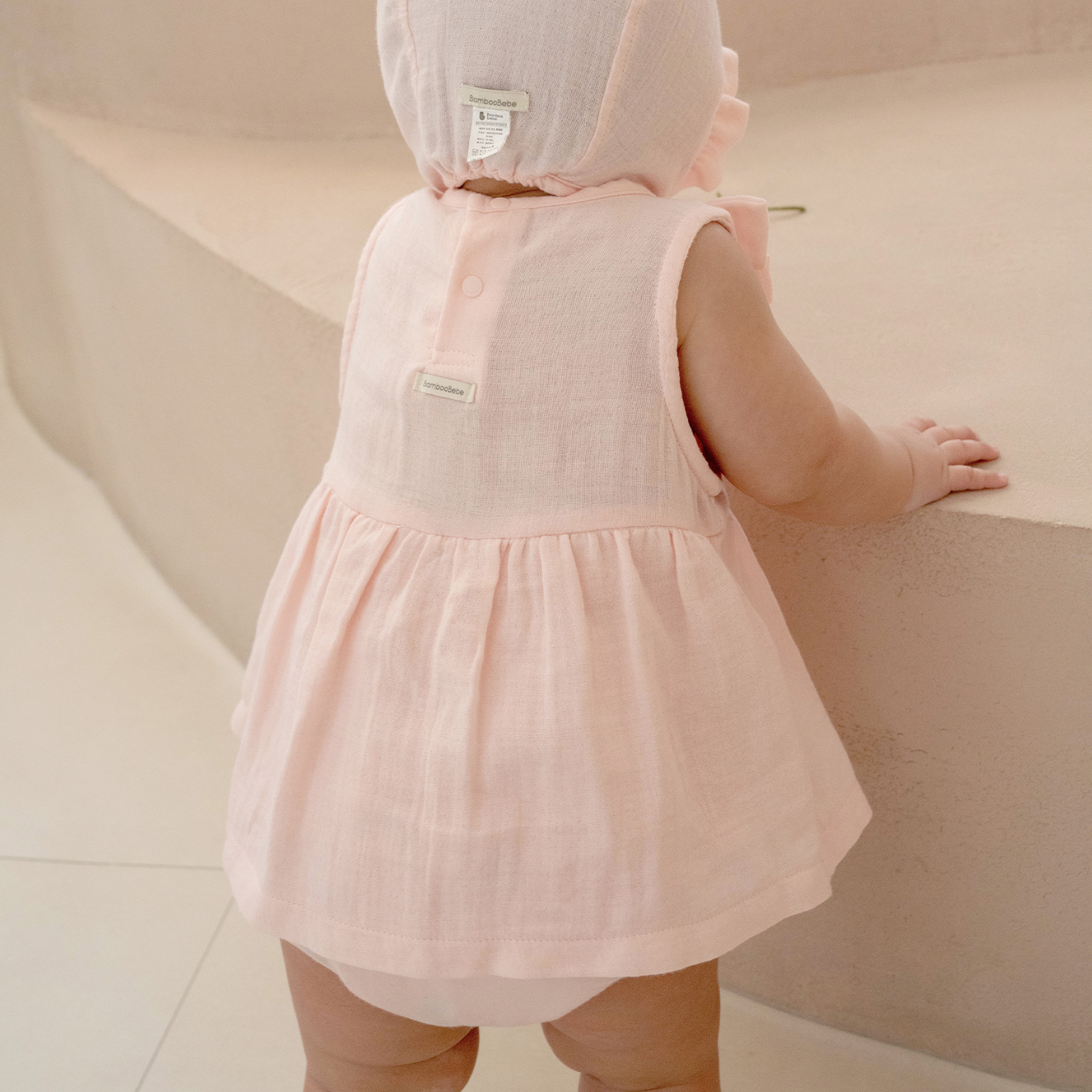 Bamboo Crinkle Gauze Creamy Flower Baby Bodysuit Dress