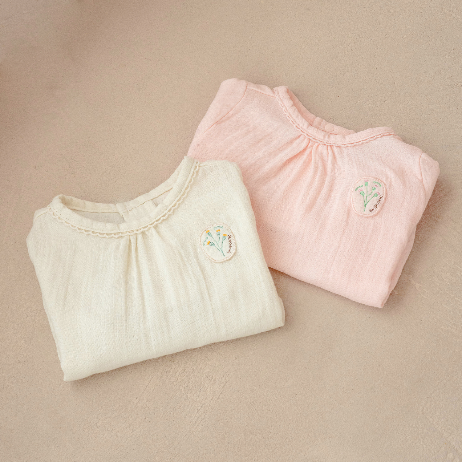 Bamboo Crinkle Gauze Creamy Flower Baby ¾ Sleeve Blouse