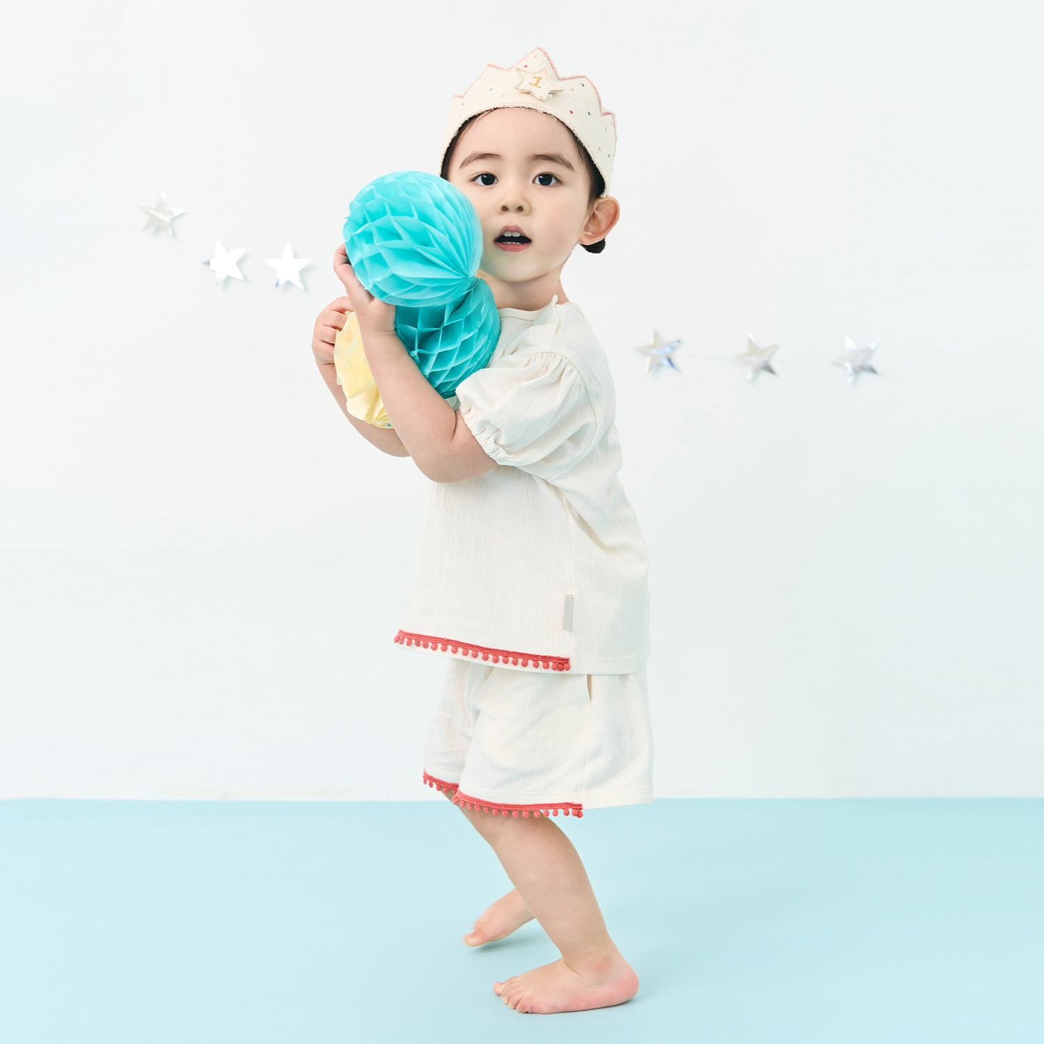 BambooWrinkle Circus Girls’ Shirring Short Sleeve Set(12M~6Y)